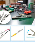 Heavy Duty 50mm Metal Alligator Clips 50 Pack on workspace for electrical testing and DIY projects
