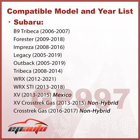 List of Subaru models compatible with Subaru Panel Engine Air Filter Drop-In Replacement For Impreza Legacy Outback Forester WRX Tribeca Crosstrek XV 2005-2019.
