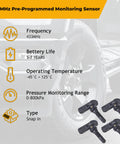 TPMS Sensors Set Of 4 Pre Programmed 433MHz Tire Pressure Sensor For RAM 1500 DT 2019 2024 Six Lug Replacement 68293199AA OBD II Relearn Required Professional Install Advised, snap-in set