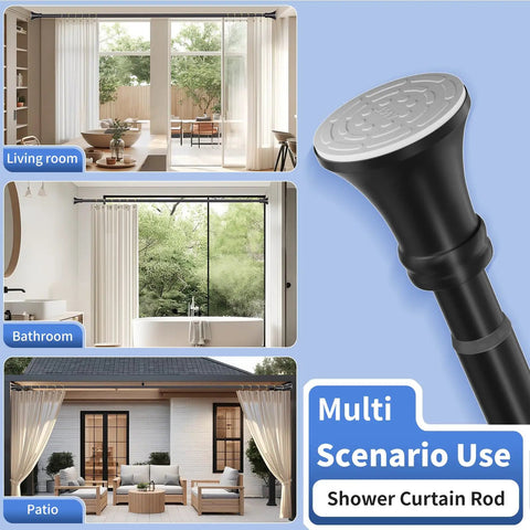 Matte Black Shower Curtain Rod 36 To 84 Inch Adjustable No Slip No Drill Stainless Steel Spring Tension Rod in living room, bathroom, patio