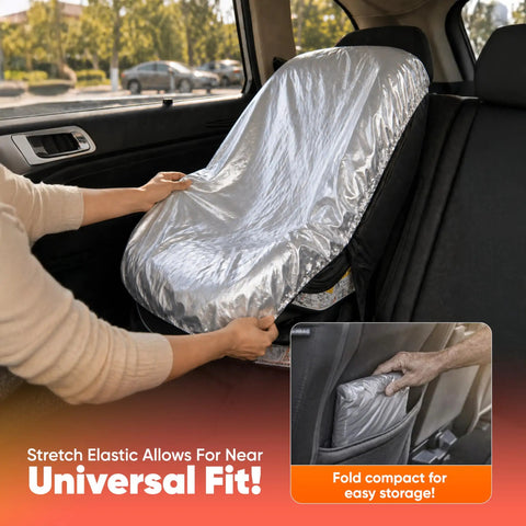 Installing Baby Car Seat Sun Shade Cover Heat Protector Keeps Kid Cool On Every Ride UV Blocking Insulated Shade With Reflective Film
