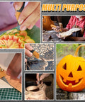 Collage showing use of 41-Piece Hobby Knife Set For Modeling And Crafting - Precision Exacto Style Knives With Ergonomic Rubber Handles.