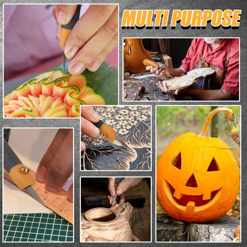 Collage showing use of 41-Piece Hobby Knife Set For Modeling And Crafting - Precision Exacto Style Knives With Ergonomic Rubber Handles.
