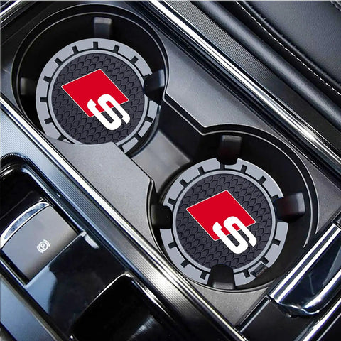 Audi S Line Recessed Silicone Cup Holder Coaster Set for Car Interiors Durable Two Pack Protectors installed in cupholders