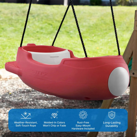 Rocket Swing For Two Outdoor Baby Swing With Weather Resistant Rope Attaches To Your Playset In The Backyard For Toddlers 9 Months To 3 Years Old Safe Buckle Comfort And Easy No Fuss Setup For Kid Friendly Fun, red bucket seat