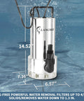 Beefy 1.6 HP Submersible Sump Pump With Stainless Steel Casing, 6000 GPH High Flow, 30 Ft Head, Automatic Float Switch