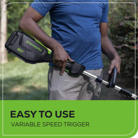 Person holding All-Terrain Brushless Edger With 8 Inch Steel Blade And 2.25 Inch Pro Depth, Tool-Free Depth Adjustment tool