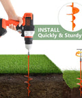 18 Inch Beefy Duty Ground Anchors Screw In Kit with T Handle Hex Wrench shown with drill installation for outdoor use