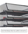 Side view of Four Tier Mesh Stackable File Trays for Desk Organization in black, showing metal construction and dual fixed design.