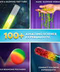Amazing Chemistry Set With 100 Plus Science Experiments For Kids Including Crystal Growing Reactions Glowing Tubes And A Colorful Bouncy Ball A Hands On STEM Gift For Boys And Girls Amazon Exclusive, showing glowing tube, slime, and bouncing ball.