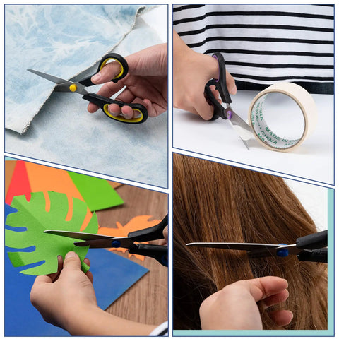 All Purpose 8 Inch Scissors 6 Pack With Comfort Grip cutting fabric, paper, tape, and hair