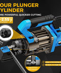 Close-up of 1000W Electric Hydraulic Rebar Cutter showcasing the four plunger cylinder and cutting speed features.