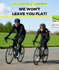 Cyclists riding road bikes with text 'WE WON'T LEAVE YOU FLAT!' Two Pack 700c Road Bike Inner Tubes 700x20c to 700x25c