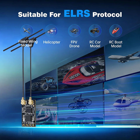 CR8 V2 2.4GHz Nano Receiver With 75mm UFL Dual Antenna suitable for FPV drones, helicopters, and RC planes, ELRS protocol.