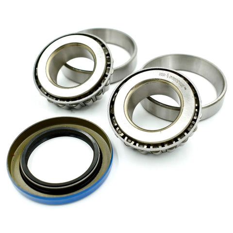 All In One Caster Fork Bearing And Seal Rebuild Kit with two cup and cone bearings and upgraded lower seals visible close-up