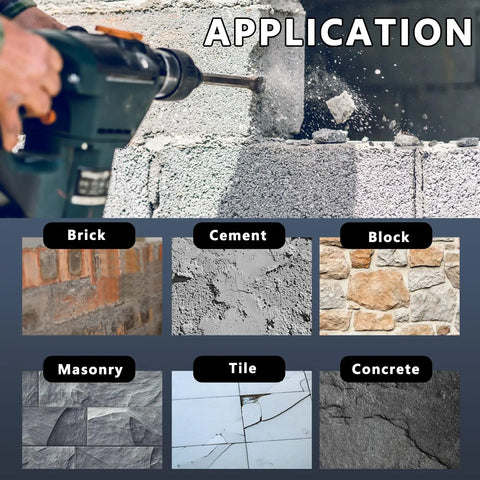 Application of 12 Piece SDS Plus Rotary Hammer Drill Bit And Chisel Set, 6 Inch Length on brick, cement, block surfaces