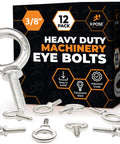 Heavy Duty Three Eighths Inch Threaded Eye Bolt Sixteen Threads Per Inch One And One Quarter Inch Shoulder Galvanized Steel Industrial Strength Lifting Eye Bolts For Machinery Hoists Anchors Towing And More 12 Pack