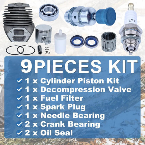 9-piece kit for 51mm Cylinder Piston Kit For K750 K760 Husqvarna Partner Cutoff Concrete Saw Replacement 506 38 61 To 71