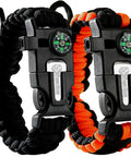 Paracord Survival Bracelet 2 Pack With Fire Starter Ferro Rod Loud Whistle Compass 12 Ft Paracord Adjustable For Hiking Camping Fishing Hunting In Black And Black Orange Color Combo