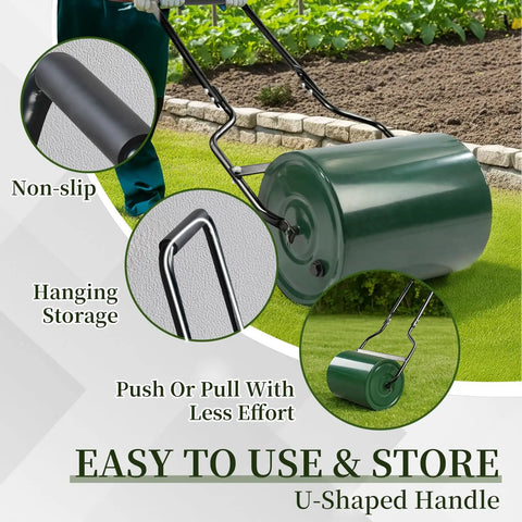 Beefed Up Heavy Duty Lawn Roller 8 Gallon Water Or Sand Fill With Drain Plug And U Shaped Handle For Push Or Pull