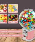 Image of a Pink High Capacity Candy Gumball Vending Machine Built Different With Hella Tough Plastic Shell holding colorful gumballs.
