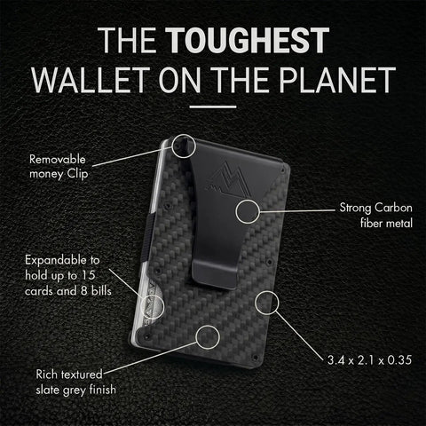 Ultra Slim Minimalist Wallet For Men And Women With RFID Blocking, Money Clip And Card Holder, carbon fiber texture.