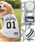 Dog wearing NBA San Antonio Spurs Road Dog Jersey For Dogs And Cats In Team Color, Comfortable Stretchable Material, Small Size