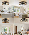 Farmhouse Style Ceiling Fan With Lights Remote Control, Caged Flush Mount 18 Inch Reversible in kitchen, bedroom, dining, living room