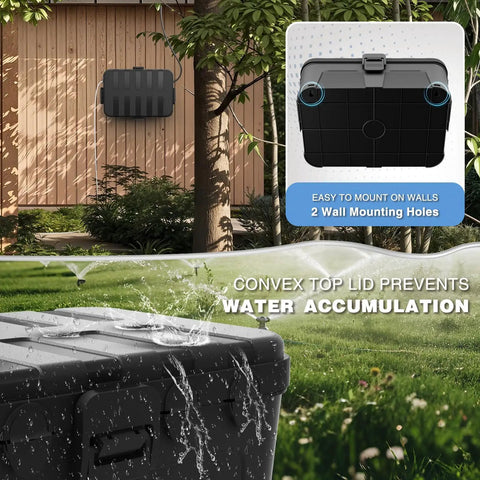 Large Outdoor Electrical Box Weatherproof IP54 Heavy Duty Extension Cord Cover on garden wall prevents water accumulation