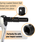 Side view of Impact Socket Adapter And Reducer Set, 4-Piece Drive Size Conversion Kit, showing detent ball on socket.