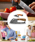 Heavy Duty Kitchen Meat Cleaver Set With Carbon Steel Blade And Leather Sheath Stainless Steel Butcher Knife For Outdoor Camping BBQ And Home Cooking Durable Bone Removal Cleaver on cutting board
