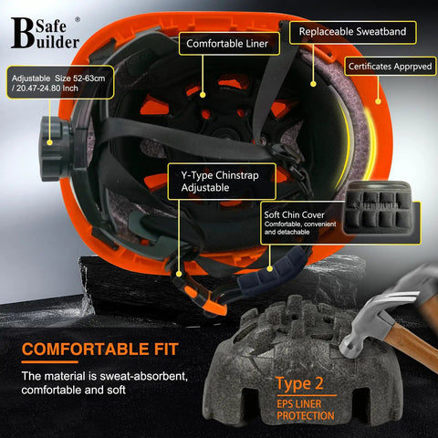 Kickass Vented Forestry Hard Hat With Integrated Mesh Face Shield And Washable Foam Liner Built Rock Solid For The Daily Grind Ansi Certified Orange Safety Helmet interior showing adjustable straps and comfortable liner.