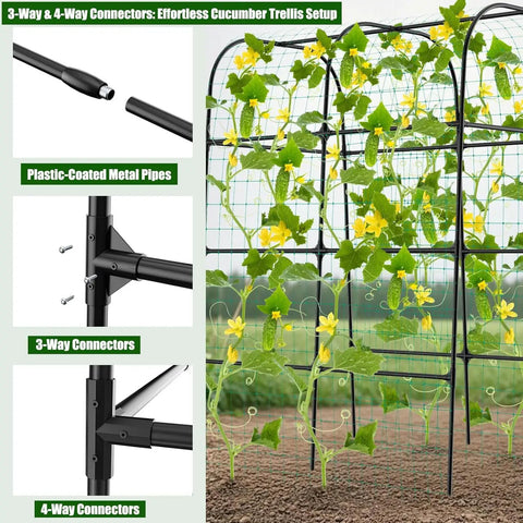 Heavy Duty 7.3Ft Cucumber Trellis For Raised Bed Garden Arch With Net Rustproof Steel Plant Support In Use With Vines