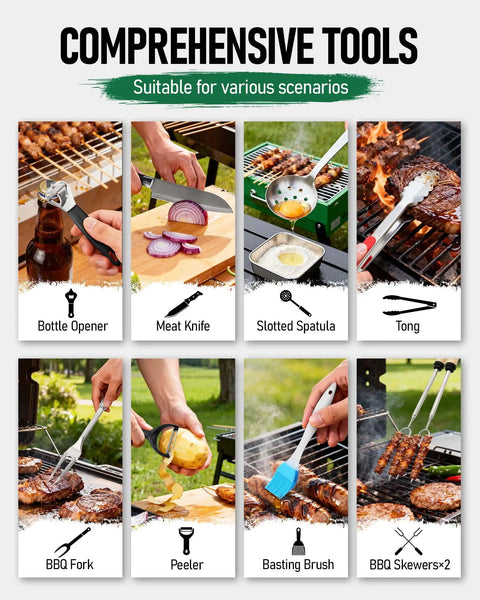 Portable 16-Piece Camping Kitchen Set With Grill Accessories For RV Trips, Hiking, Picnics, and Backpacking displayed in use