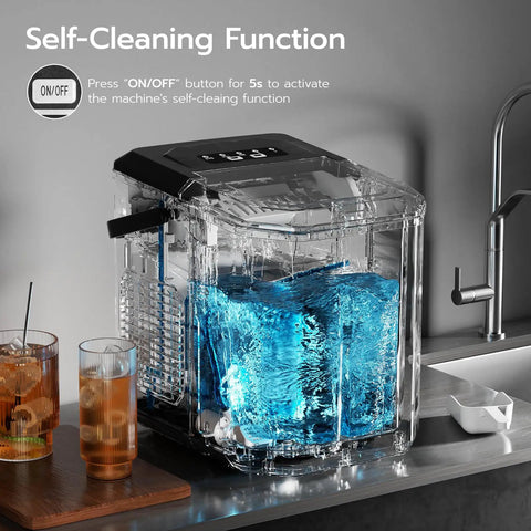 Countertop Bullet Ice Maker Delivers 26 Lbs Per Day Of Bullet Ice In 6 Minutes With Small And Large Ice Sizes, self-cleaning
