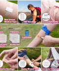 Emergency Survival Kit And First Aid Kit For Women With A Tactical MOLLE Pouch, showing various first aid supplies being used outdoors.