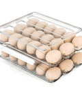 Two Tier Clear Egg Organizer For Refrigerator, 36 Egg Capacity, Auto Rolling Tray System, BPA Free, Easy Grab And Go