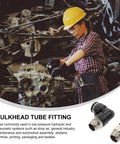 Solid 6 Pc Set Of Threaded Straight Push Fit Air Line Fittings Includes 3/4 Inch And 12mm Connectors With Impact Resistant Pu Nylon Pneumatic Couplers For Heavy Duty Industrial Air Tube Applications That Get The Job Done Fast. Bulkhead tube fitting for industrial pneumatic air lines, black nylon and metal threaded connectors