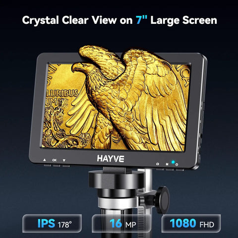 7 Inch IPS Digital Microscope With Rotatable HD Screen 1200X Magnification, 16MP Camera, Coin Microscope With Built In Lights For Ultra Crisp Close Ups, Easy Viewing, No Lag Imaging, Perfect For Classrooms And Hobbyists. 7-inch screen showing coin detail