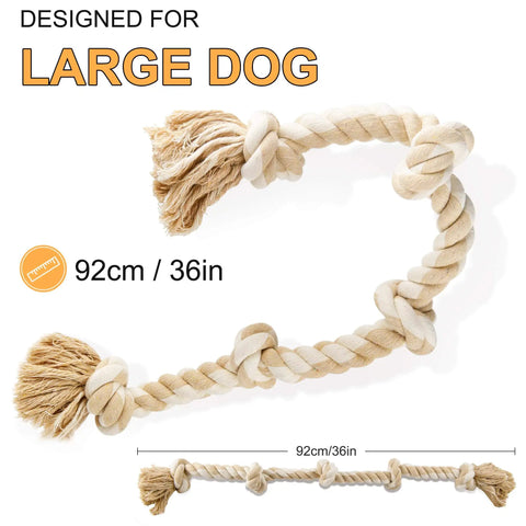 Indestructible Rope Toy For Heavy Chewers, 3 Feet Long With 5 Knots, Tough Cotton Tug Of War Chew Toy, detailed view