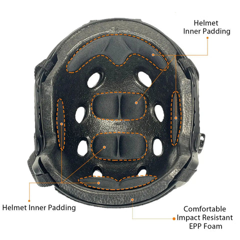 Inner view of PJ Type Tactical Airsoft Fast Helmet Lightweight ABS With NVG Mount And Side Rails showing EPP foam padding