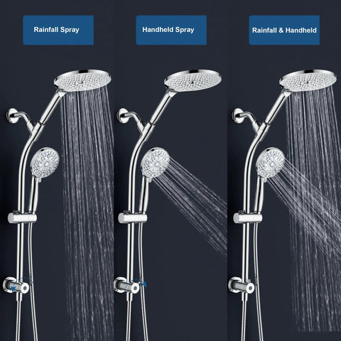 Rotatable Dual Shower Head With Handheld Combo for Family Use Kid Friendly Low Three Way Diverter Adjustable Slide Bar shown