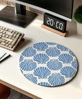 Blue Coastal Seashell Round Mouse Pad For Desk With Non Slip Base, Smooth Control, Wipe Clean Surface, 7.9 Inch Diameter