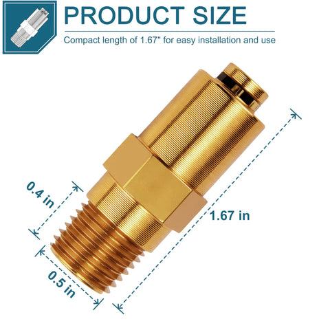 Brass thermal relief valve with 1/4 in NPT threads, 1.67 in overall length