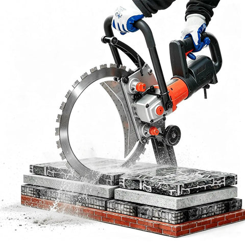 Badass Build 9000W Brushless Motor Electric Wall Saw cuts through wet concrete slabs with precision and ease.