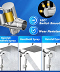 High Pressure Rainfall Shower Head Set With Adjustable Extension Arm And Handheld, 8 Inch Square Rain Head, diverter functions.