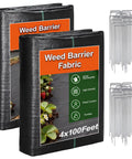 Heavy Duty Weed Barrier Landscape Fabric 4 Ft by 100 Ft 3.2 Oz Woven Geotextile Mat For Driveways, Gravel, Yard Ground Cover shown with pegs