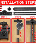 Installation steps for Dead Straight 29 Inch Framing Square, Rock Solid Aluminum T Square Ruler with adjustable components.