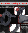Heavy Duty Motorcycle Cruise Control Throttle Lock With Serrated Heart Push Button Nonslip Handlebar Mount, ABS material, close-up view.