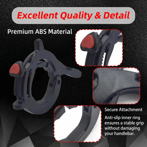 Heavy Duty Motorcycle Cruise Control Throttle Lock With Serrated Heart Push Button Nonslip Handlebar Mount, ABS material, close-up view.